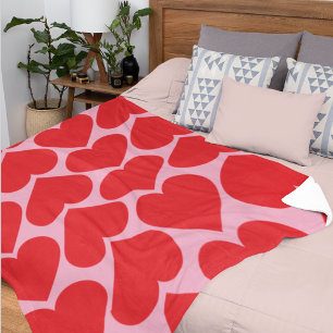 Cobertor Sherpa Padrão de Corações Vermelho e Rosa Romântico rico 