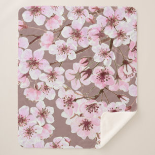Cobertor Sherpa Padrão de Cores de Água das Ramificações de Flor d
