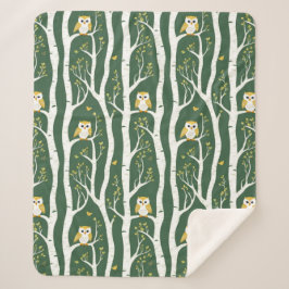 Cobertor Sherpa Padrão de coruja branca e árvore de aves
