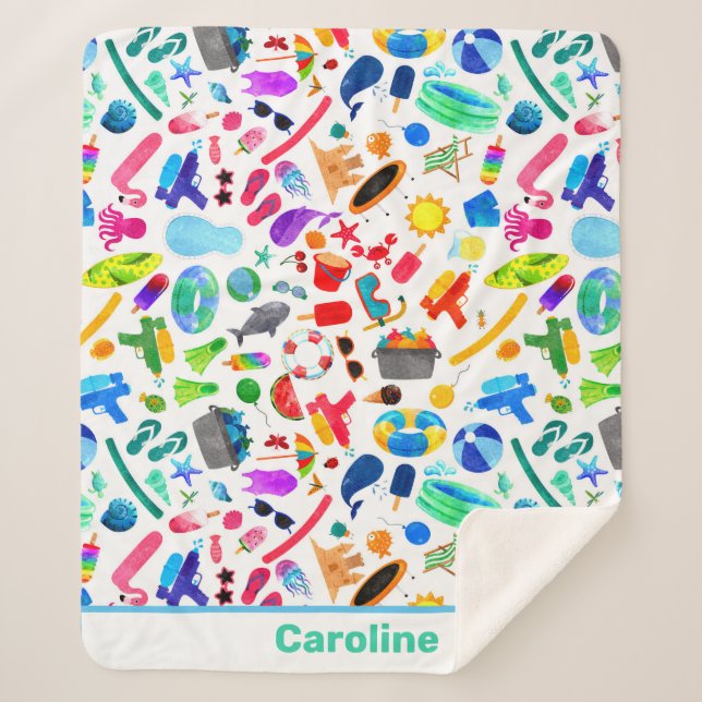 Cobertor Sherpa Padrão de Crianças Divertidas do Rainbow Summer (Frente)