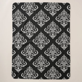 Cobertor Sherpa Padrão de Damasco Preto e Branco Personalizado