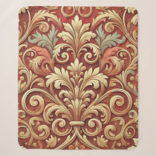 Cobertor Sherpa Padrão de Damasco Vermelho e Dourado Vintage