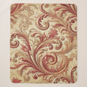 Cobertor Sherpa Padrão de Damasco Vermelho Suave e Dourado