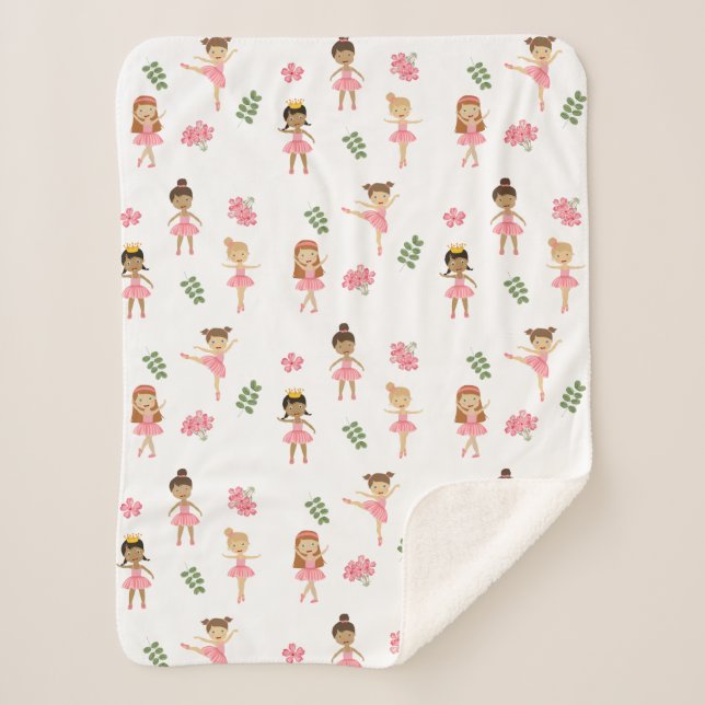 Cobertor Sherpa Padrão de dança de Ballerinas Rosa-balé (Frente)