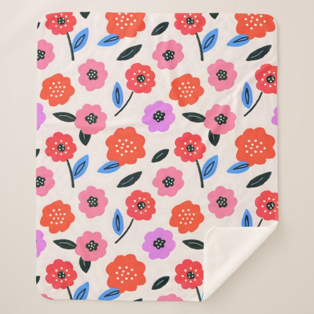 Cobertor Sherpa Padrão de desenho de flores de Han (Frente)