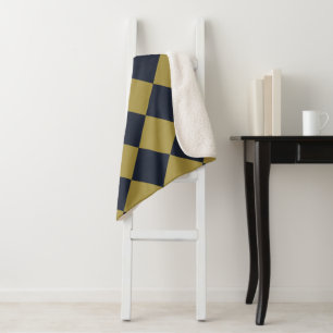 Cobertor Sherpa Padrão de Diamante Azul Elegante Dourado e Marinho