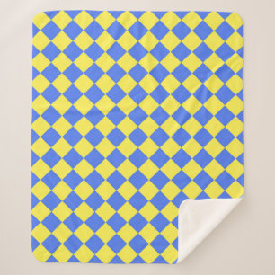 Cobertor Sherpa Padrão de diamante do verificador amarelo azul