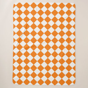 Cobertor Sherpa Padrão de Diamante do Verificador Branco Laranja