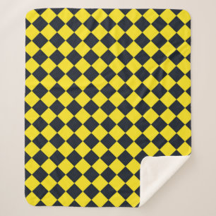 Cobertor Sherpa Padrão de Diamante do Verificador Negro Amarelo