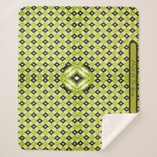 Cobertor Sherpa Padrão de Diamante Preto, Verde e Branco (Frente)