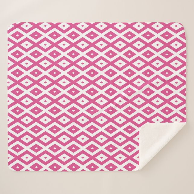 Cobertor Sherpa Padrão de diamante rosa e branco (Frente (Horizontal))