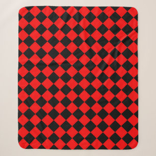 Cobertor Sherpa Padrão de Diamante Xadrez Vermelho Preto
