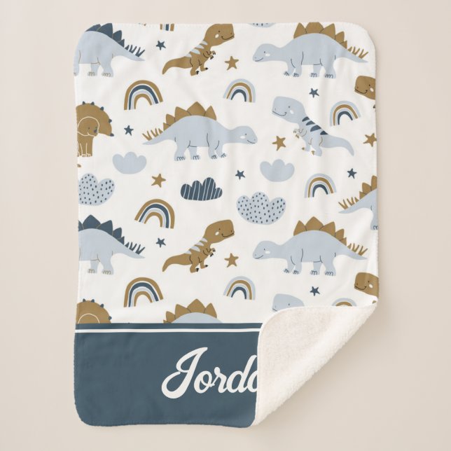 Cobertor Sherpa Padrão de Dinossauro Cotovelo (Frente)