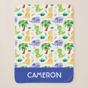 Cobertor Sherpa Padrão de Dinossauro de Neon Watercolor Cute