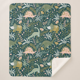 Cobertor Sherpa Padrão de Dinossauro Verde