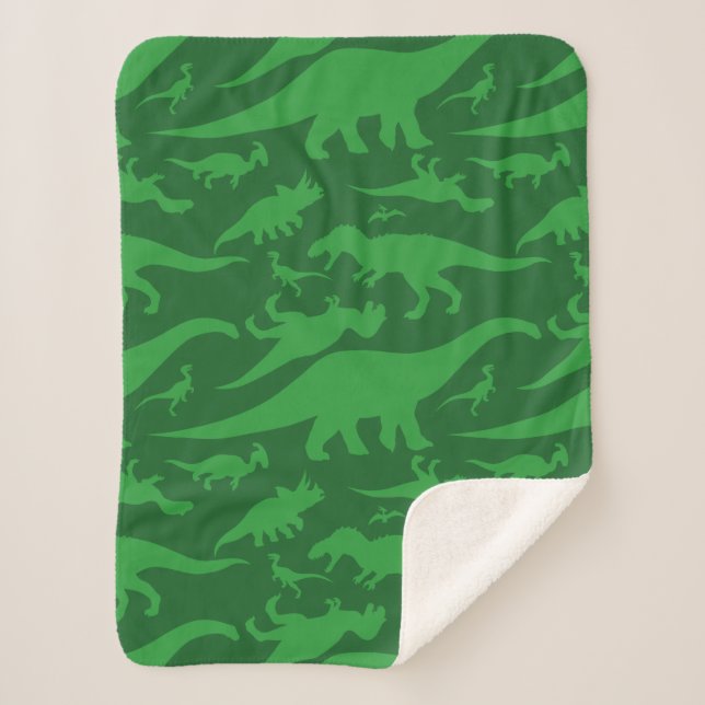 Cobertor Sherpa Padrão de Dinossauro Verde (Frente)