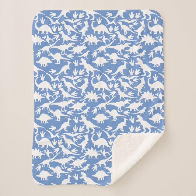 Cobertor Sherpa Padrão de dinossauros 01 w. LBlue BG (Frente)