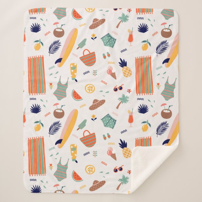 Cobertor Sherpa Padrão de Diversão de Praia Sunny (Frente)