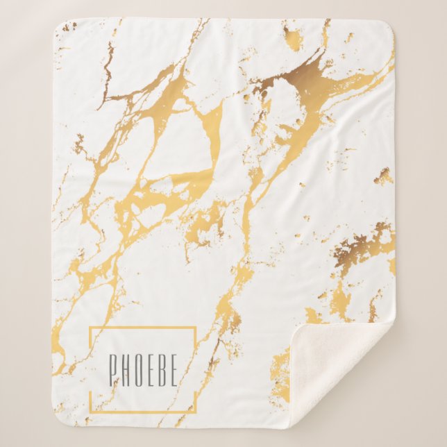 Cobertor Sherpa Padrão de Efeito Dourado de Faux Moderno (Frente)