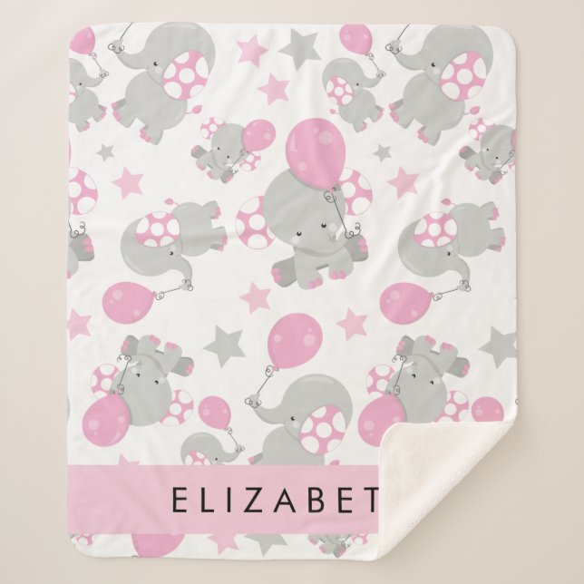 Cobertor Sherpa Padrão De Elefantes, Elefantes Bonitos, Seu Nome (Frente)