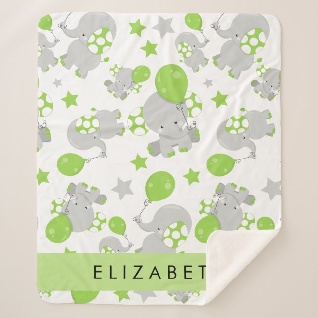 Cobertor Sherpa Padrão De Elefantes, Elefantes Bonitos, Seu Nome (Frente)