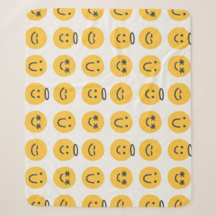 Cobertor Sherpa Padrão de Emoji Feliz Desenhado à Mão