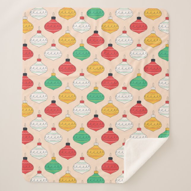 Cobertor Sherpa Padrão de Enfeites de natal Retroativos (Frente)