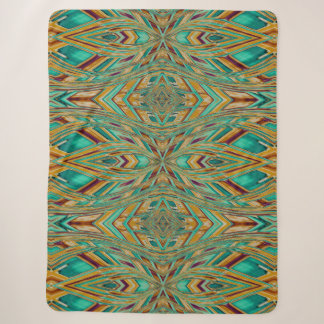 Cobertor Sherpa Padrão de Estilo Ikat Tribal Dourado e Turquesa