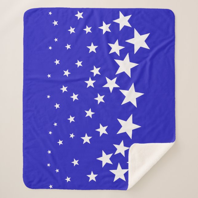 Cobertor Sherpa Padrão de estrela branca sobre fundo azul (Frente)