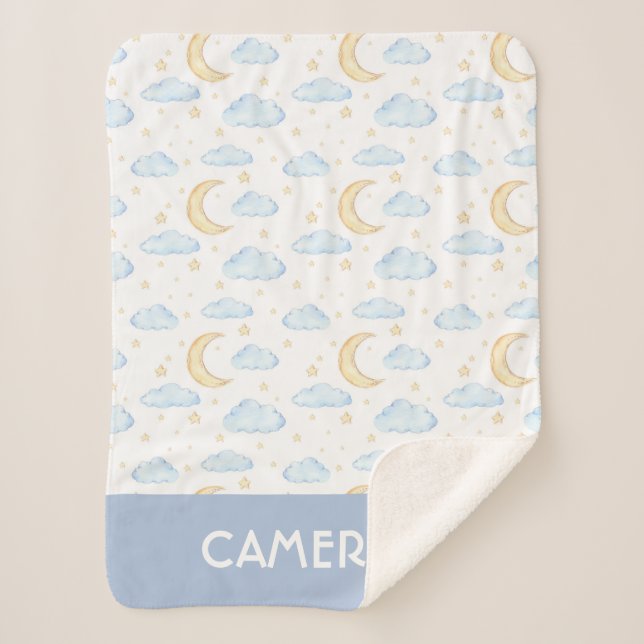 Cobertor Sherpa Padrão de estrelas e nuvens de aquarela (Frente)