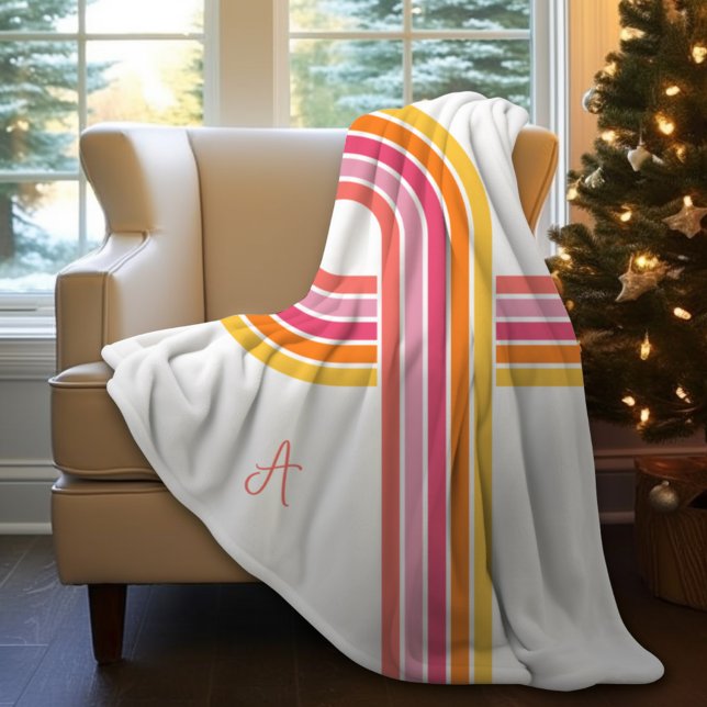 Cobertor Sherpa Padrão de faixas curvas de cores brilhantes modern (Snuggle up with a brightly colored sherpa blanket personalized with your monogram initial.
)