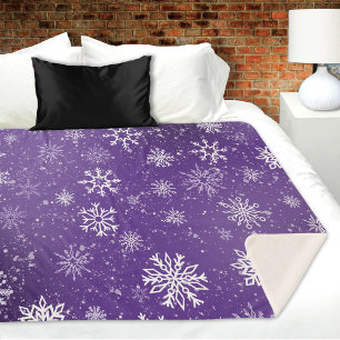 Cobertor Sherpa Padrão de Flocos de Neve Roxos Magia de Natal de I