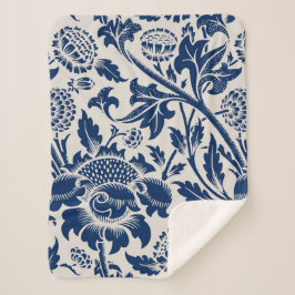 Cobertor Sherpa Padrão de Flor Azul Vintage