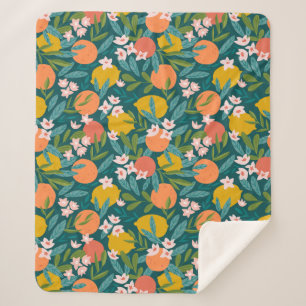 Cobertor Sherpa Padrão de Flor de Laranja e Limão Vintage