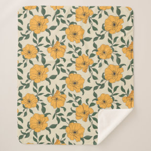 Cobertor Sherpa Padrão de Flor de Papoila Laranja