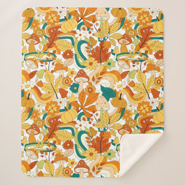 Cobertor Sherpa Padrão de Flor do Cogumelo Retroativo (Frente)