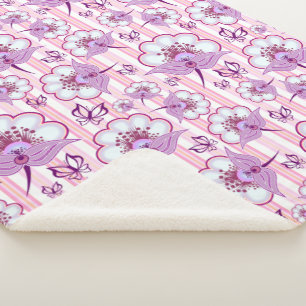 Cobertor Sherpa Padrão de Flor Roxa e Borboletas Blanket Sherpa