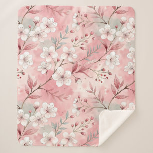 Cobertor Sherpa Padrão de flor sakura cor-de-rosa