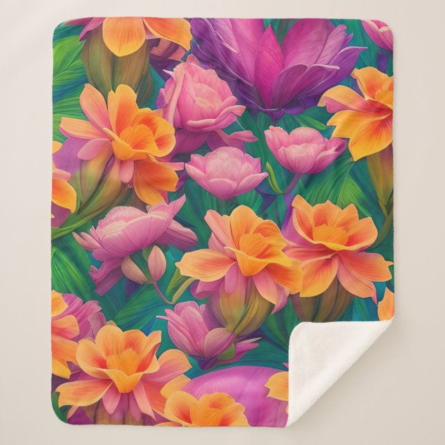 Cobertor Sherpa Padrão de Flor Tropical do Havaí (Frente)
