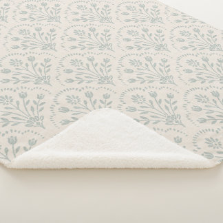 Cobertor Sherpa Padrão de Floral Scallop Suave Sage Verde Amaciado