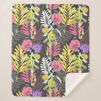 Cobertor Sherpa Padrão de flores artísticas sem costura, belo tróp