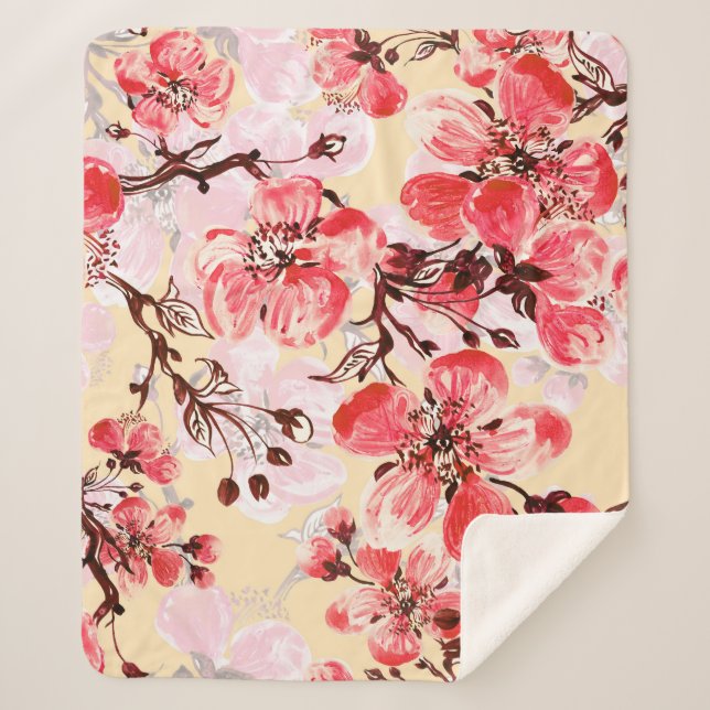 Cobertor Sherpa Padrão de Flores de Mola U (Frente)