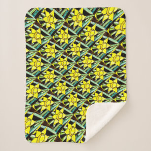 Cobertor Sherpa Padrão de Flores de Valor Amarelo
