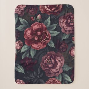 Cobertor Sherpa Padrão de Flores Mal-humoradas Aquarela Vermelho E