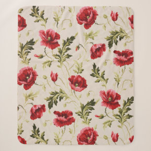 Cobertor Sherpa Padrão de flores papoulas vermelhas brilhantes vin