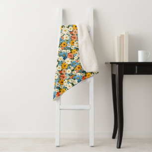 Cobertor Sherpa Padrão de Flores Silvestres Vintage Floral