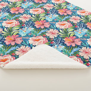 Cobertor Sherpa Padrão de Flores Tropicais de Verão Floral Bonito