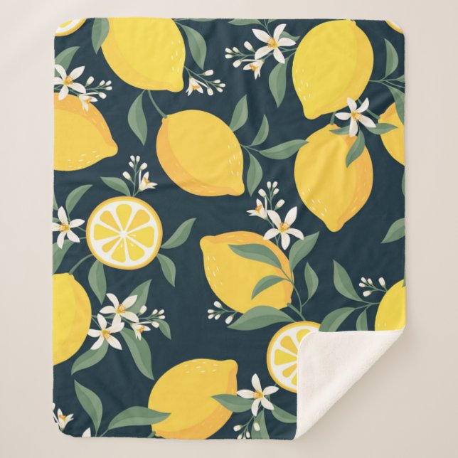 Cobertor Sherpa Padrão de Folha Amarela-Limão (Frente)
