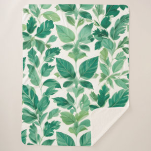 Cobertor Sherpa Padrão de Folhagem Verde Lush