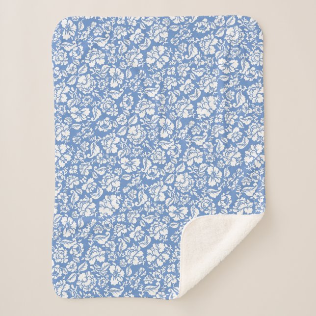 Cobertor Sherpa Padrão de folhas 14b. azul BG (Frente)